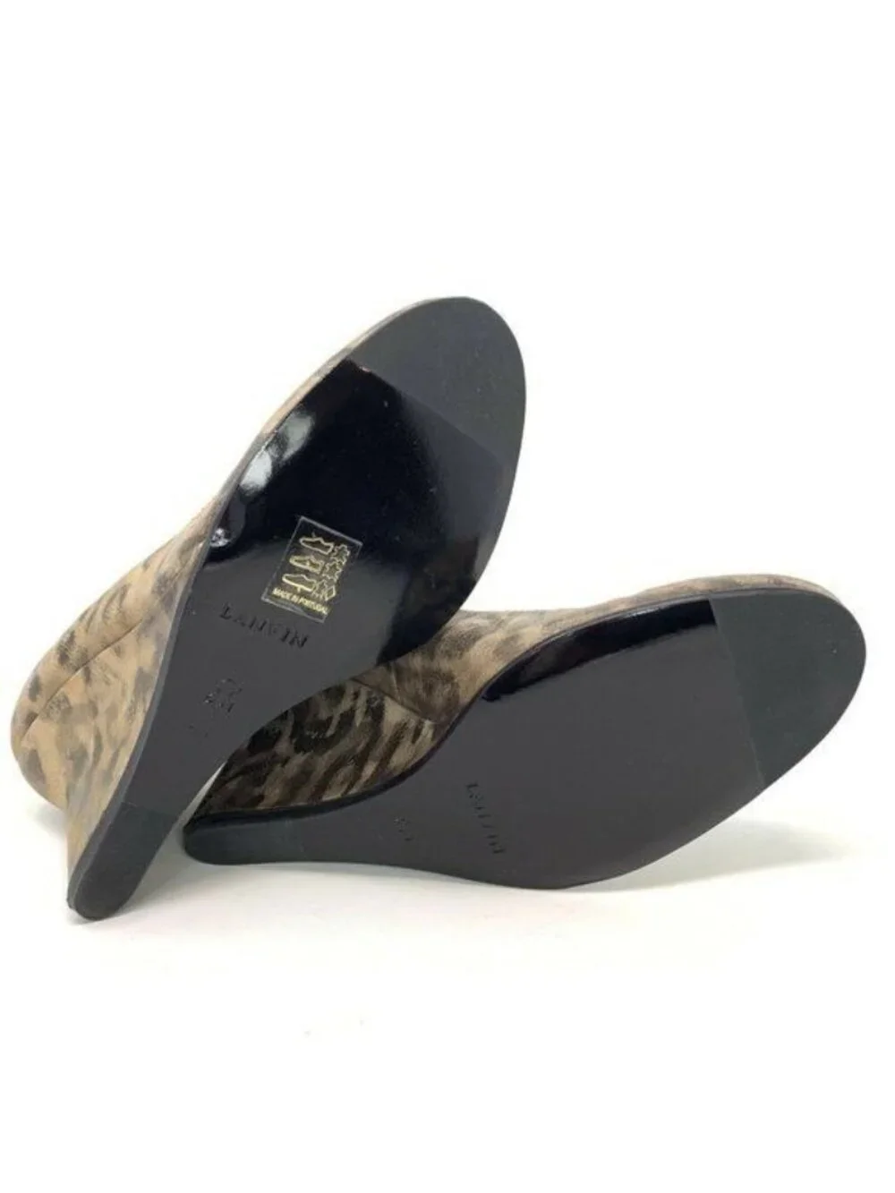 Lanvin Leopard Print Wedge Heels Round Toe Size 39 Leather Sole Made In Italy